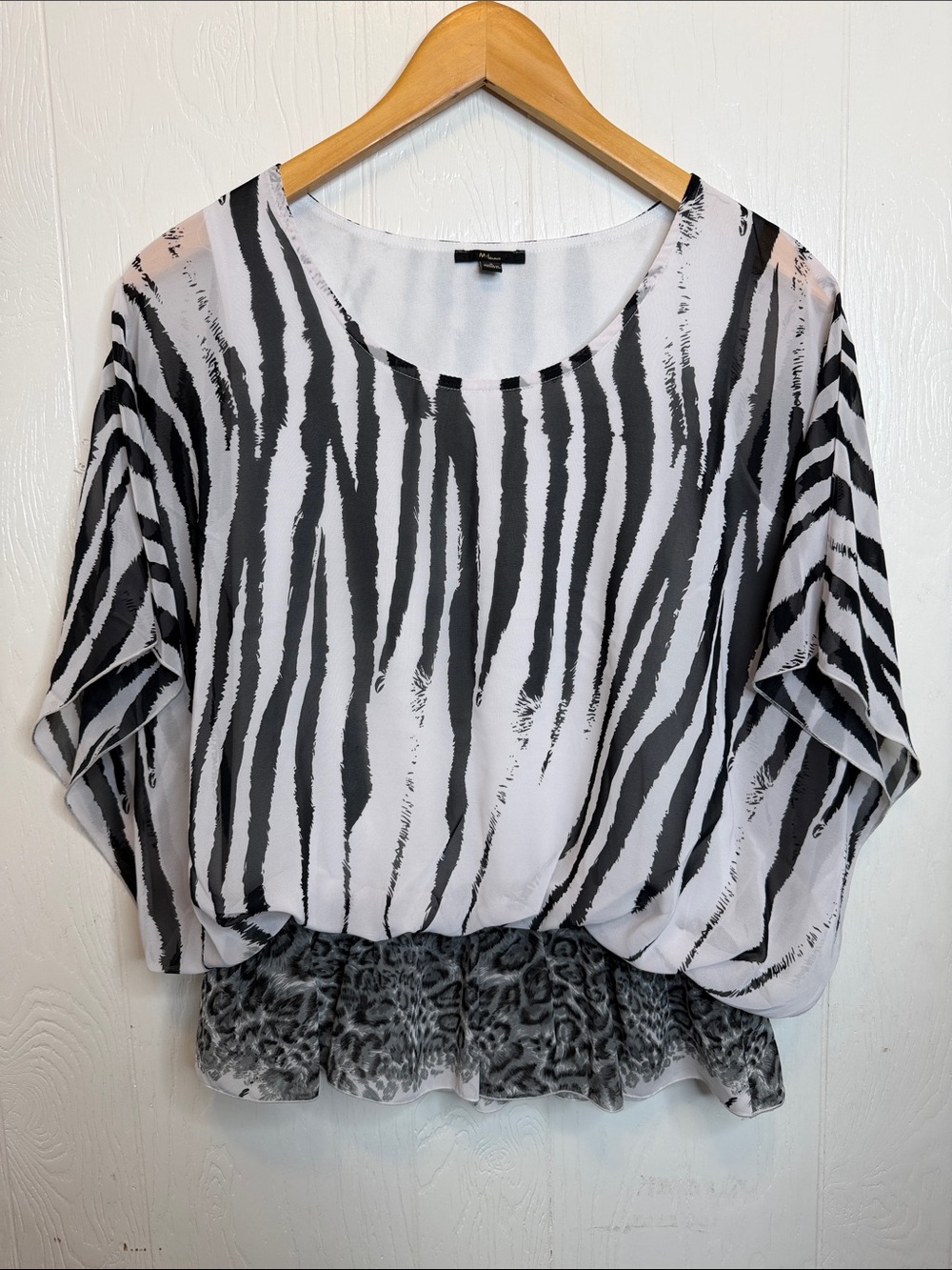 Milano Black and White Zebra-Print Blouson Top